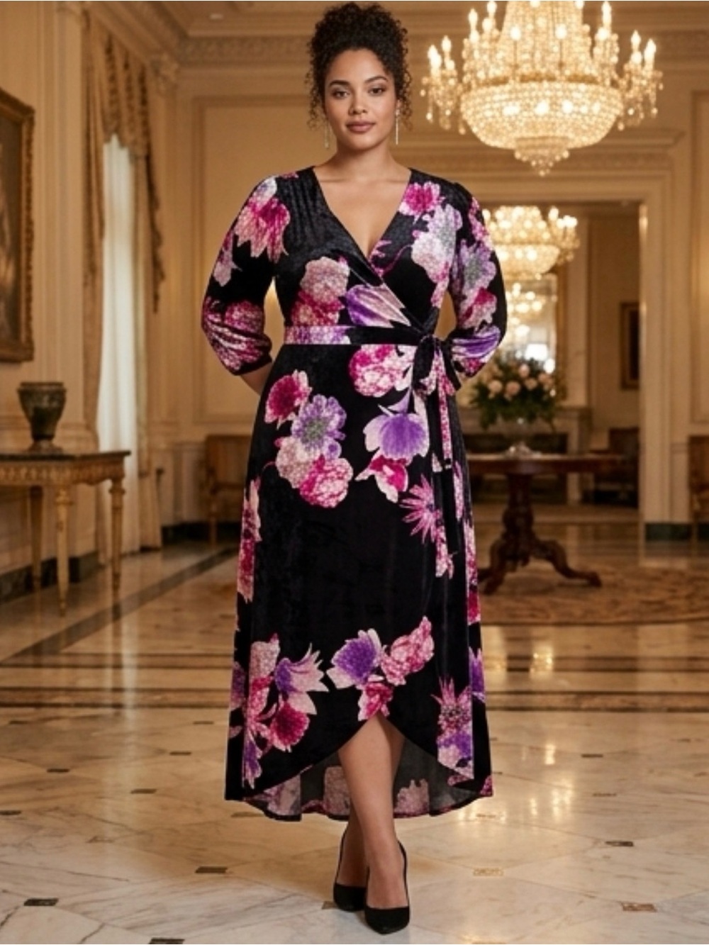 NWT Kiyonna Velvet Flower Dress